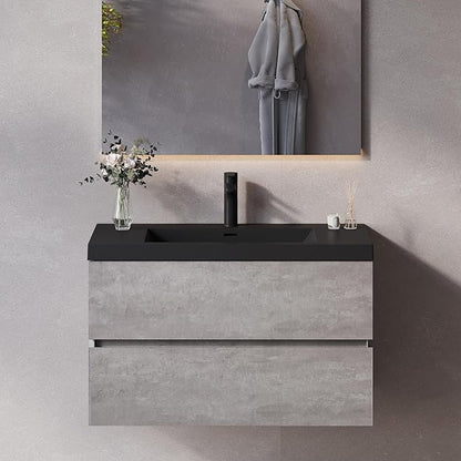 Wall Mounted 36 Inch Bathroom Vanity with Sink, Floating Vanity Bathroom, Single Sink Bathroom Vanity, 2 Drawers, Resin Integrated Sink (Dark Birch)