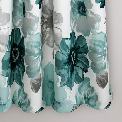 Lush Decor Leah Light Filtering Window Curtain Panels, Pair, 52" W x 45" L, Blue - Floral Drapes for Bedroom - Blue Curtains - Farmhouse Decor