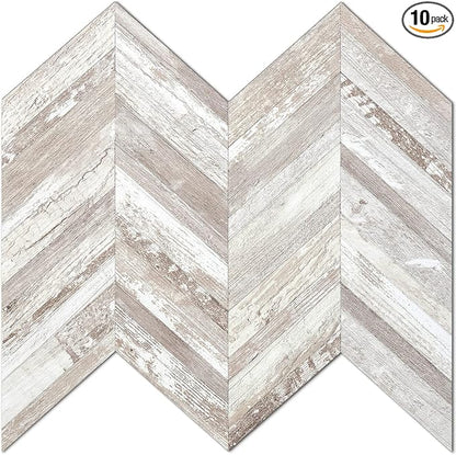 DICOFUN 10-Sheet Herringbone Peel and Stick Backsplash, Vintage Brown Wood Look PVC Stick on Backsplash for Kitchen and Bathroom