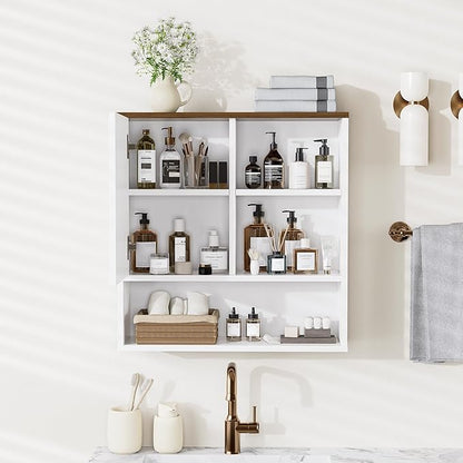 Bathroom Wall Storage Cabinet Fluted,Modern Over The Toilet Storage Cabinet Medicine Cabinet with Adjustable Shelves, Wood Curved Profile Wall Mounted Storage Organizer(White Wood, Medium)