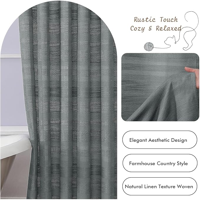 Light Grey Shower Curtain 78 Inch Long, Boho Thick Linen Textured Shower Curtain with Tassel, Farmhouse Minimalist Striped Weighted Machine Washable Bathroom Decor, 72Wx78L Inches