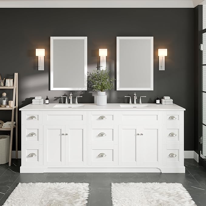 Eviva Epic 84 in. White Double Sink Bath Vanity with Carrara Quartz Top