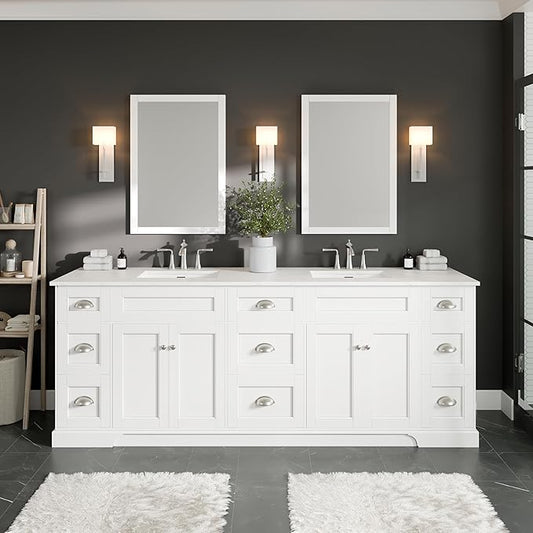 Eviva Epic 84 in. White Double Sink Bath Vanity with Carrara Quartz Top
