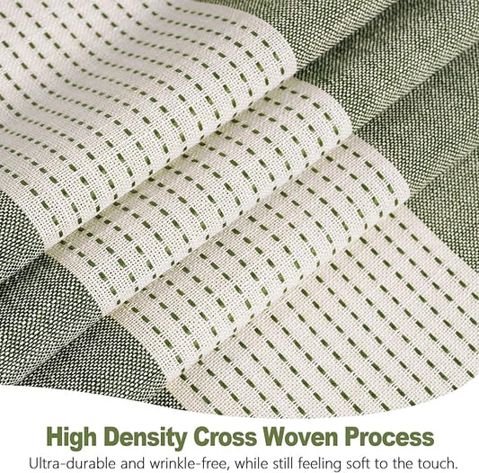Boho Farmhouse Thick Shower Curtain with Tassels, 350GSM Cotton Linen Soft Fabric Shower Curtain Heavyweight, Sage Green Rustic Country Striped Bathroom Decor Curtain Water Repellent
