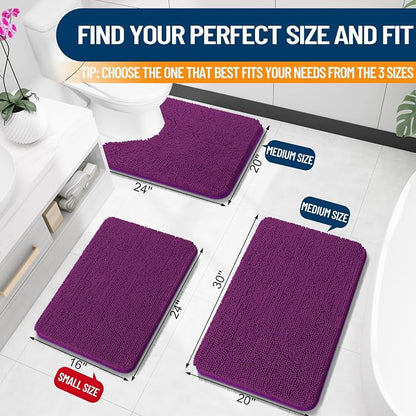 OLANLY Small Bathroom Rugs 24x16, Extra Soft Absorbent Chenille Bath Rugs | Purple, Quick-Drying Rubber Backing, Machine Washable Bath Mat for Bathroom Floor, Tub and Shower, Home Decor Accessories