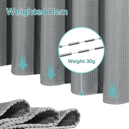 3 in 1 Shower Curtain Set, Waffle Shower Curtain and Liner Set with 6 Double Sided Shower Curtain Hooks, 258GSM Luxury Weighted Cloth Shower Curtain for Shower Stall, 36 W x 72 H, Grey