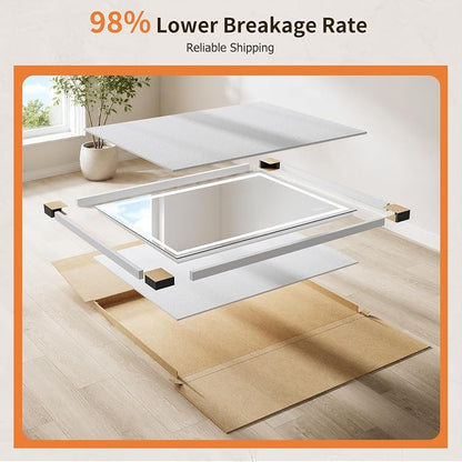 28"x48" LED Bathroom Mirror with Lights, Anti-Fog, Backlit+Frontlit | CRI 95, Stepless Dimmable, 3 Colors Lighting, Shatterproof Tempered Glass, HD Reflection, Memory, (Horizontal/Vertical)