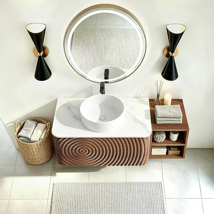 42 Inch Modern Bathroom Vanity with Ceramic Sink, Floating Bathroom Sink Cabinet with Sintered Stone Top&Solid Wood Hammered Frame, Single Bathroom Vanities w/Soft-Close Drawer&Side Open Cube