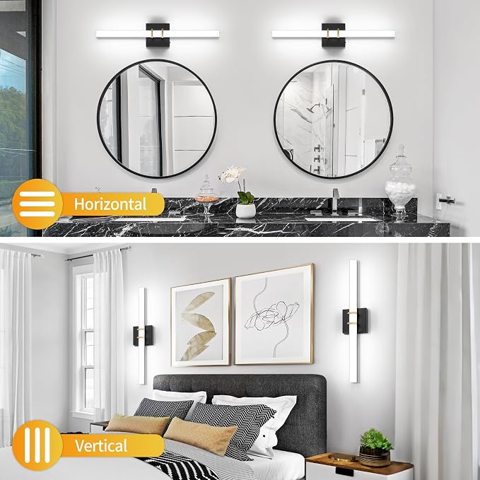 Modern Black and Brass Vanity Light Bar 24 Inch, 16W 5CCT Dimmable Bathroom Light Fixtures LED Wall Lighting Fixture