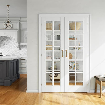 SMARTSTANDARD 48" x 80" Clear Glass French Interior Solid Core Door Slab | 10-Lite Glass Pantry Door for Bathroom Laundry Pocket, Pre-Assembled Panel without Hardware, White Primed