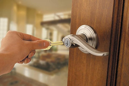 Kwikset Balboa Entry Door Handle with Lock and Key, Secure Keyed Reversible Lever Exterior, for Front Entrance and Bedrooms, Polished Chrome, Pick Resistant Smartkey Rekey Security