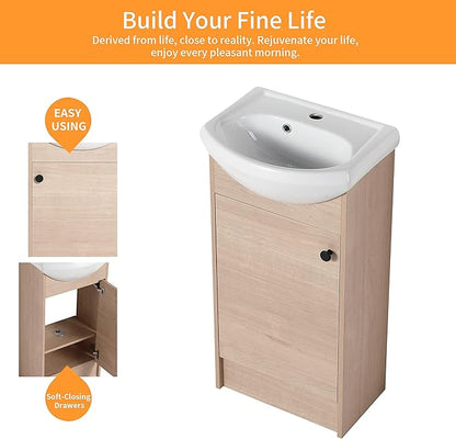 22" Floating Bathroom Vanity with Sink, 22 Inch Wall Mounted for Small Bathrooms, Soft-Close Door Cabinet with White Ceramic Basin & Waterproof Plywood, Modern Space Saving Vanity, White