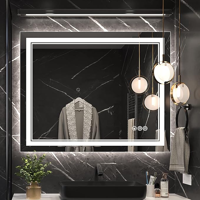 40x32 Inch Led Mirror for Bathroom with Front Light and Backlit, Bathroom Mirror with Led Lights, Vanity Mirror with Lights for Wall, Anti-Fog, Dimmable, Memory Function, Tempered Glass