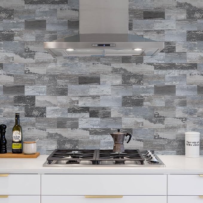 Vamos Tile 100-Piece Peel and Stick Backsplash Seamless Tile,3''x6'' Distressed Wood PVC Subway Tile,Stick on Backsplash for Kitchen/Bathroom/Laundry Room