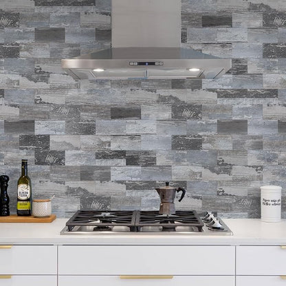 Vamos Tile 100-Piece Peel and Stick Backsplash Seamless Tile,3''x6'' Distressed Wood PVC Subway Tile,Stick on Backsplash for Kitchen/Bathroom/Laundry Room
