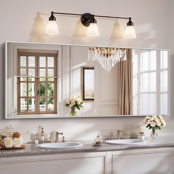 YIROMAN Bathroom Mirror 72"x30", Large Brushed Silver Bathroom Mirror for Over Sink with Aluminum Frame, Rectangular Vanity Mirror with Right Angle, Wall Mirror Hangs Horizontal or Vertical