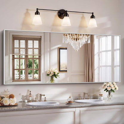YIROMAN Bathroom Mirror 72"x30", Large Brushed Silver Bathroom Mirror for Over Sink with Aluminum Frame, Rectangular Vanity Mirror with Right Angle, Wall Mirror Hangs Horizontal or Vertical