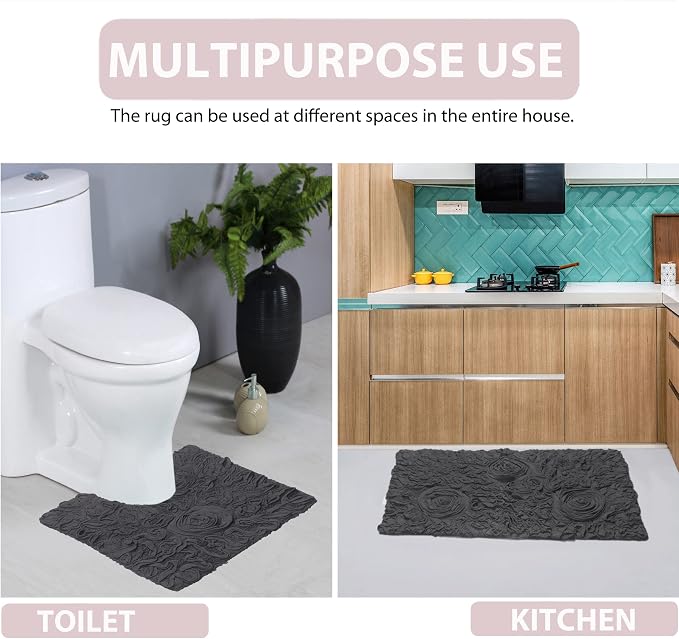 Home Weavers Bell Flower Collection 100% Cotton Tufted Bath Rugs, Extra Soft and Absorbent Bath Rugs, Non-Slip Bath Mats, Machine Washable, Bath Mats for Bathroom Floor, 21"x34" Rectangle, Gray