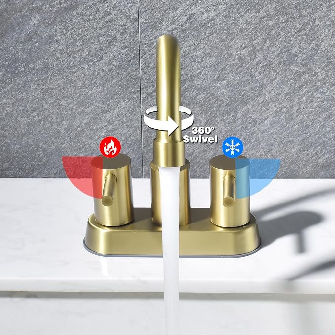 4 Inch Centerset Brushed Gold Bathroom Sink Faucet 2 or 3 Hole | Stainless Steel 2 Handle Gold Bathroom Faucet, Sink Faucet for Vanity, Rv, Restroom