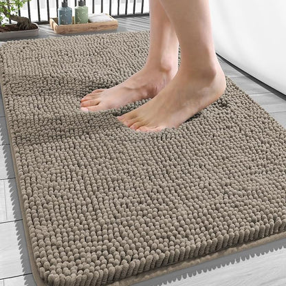 OLANLY Bathroom Rugs 34x21, Extra Soft Absorbent Chenille Bath Rugs | Warm Taupe, Quick-Drying Rubber Backing, Machine Washable Bath Mat for Bathroom Floor, Tub and Shower, Home Decor Accessories