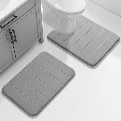 Yimobra Memory Foam Toilet Bath Mat U-Shaped, Commode Contour Rug, Soft and Comfortable, Super Water Absorption, Non-Slip, Thick, Machine Wash and Easier to Dry for Bathroom, 24 X 20 Inches, Grey