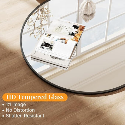 Sweetcrispy 31"x32" Arched Bathroom Mirror, Bathroom Mirrors for Over Sink | Modern Wall Mirrors Arch Decorative for Entryway, Bedroom, Vanity,Horizontal or Vertical Hanging, Black