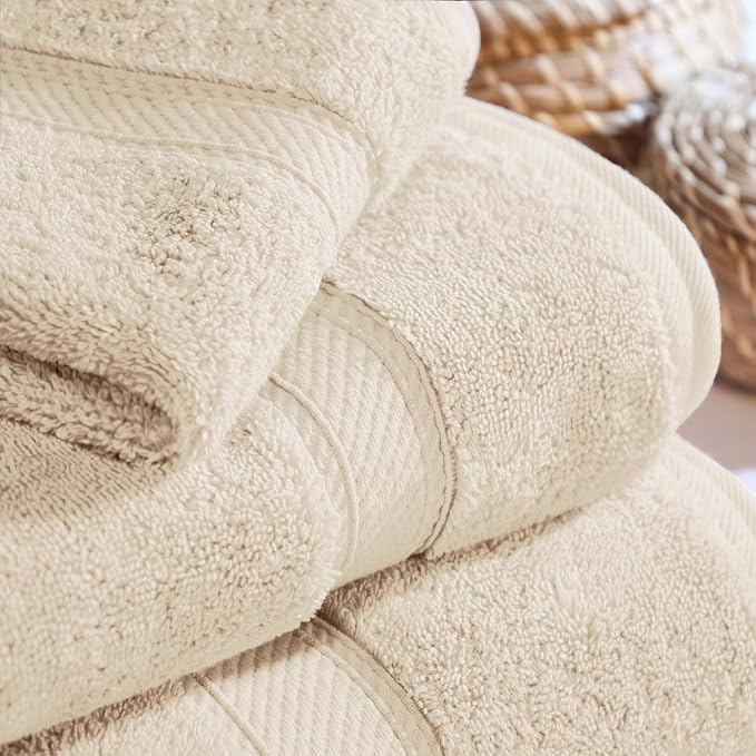 SUPERIOR Egyptian Cotton Ultra Plush & Absorbent, 3 Piece Set, Cream | Quick Dry, Soft Luxury Towel Set, Bath Essentials, Guest Bath, Spa, 1 Bath, 1 Hand, 1 Face Towels, Madeline Towels