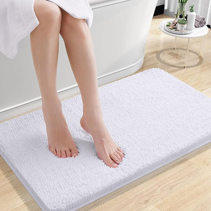 OLANLY Small Bathroom Rugs 24x16, Extra Soft Absorbent Chenille Bath Rugs | White, Quick-Drying Rubber Backing, Machine Washable Bath Mat for Bathroom Floor, Tub and Shower, Home Decor Accessories