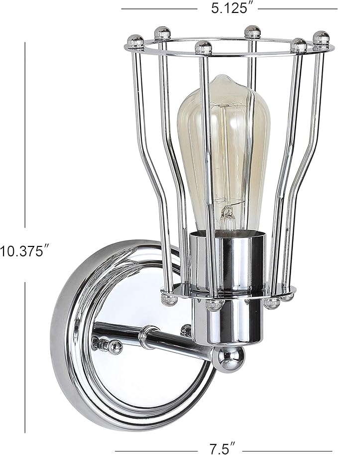 JONATHAN Y 5.13" Chrome Modern Industrial Metal Vanity Light, Bathroom Sconce for Mirror, Reversible 1-Light Wall Lamp with Metal Cage Shade for Hallway, LED Bulb Included JYL7415A