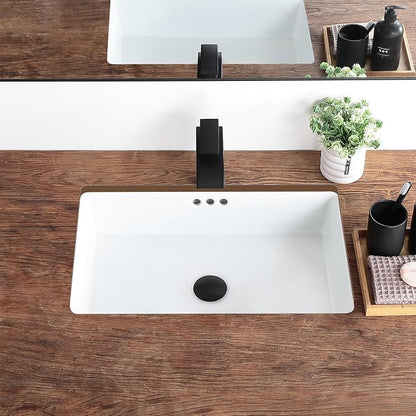 22 Inch Undermount Bathroom Sink Rectangular Undermount Sink White Ceramic Under Counter Bathroom Sinks with Flat Overflow Type (21.8"x 14")