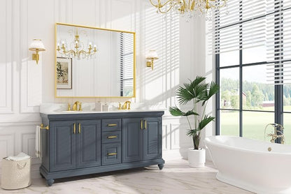 Keonjinn 48x40 Inch Gold Bathroom Mirror for Over Sink, Modern Farmhouse | HD Tempered Glass, Vanity Mirror, Brushed Framed, Square Corner, Rectangular, Wall Mounted Mirrors, Aluminum Alloy