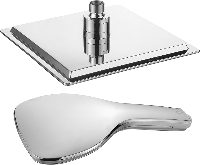 Dream Spa Ultra-Luxury 9" Rainfall Shower Head/Handheld Combo. Convenient Push-Button Flow Control Button for easy one-handed operation. Switch flow settings with the same hand! Premium Chrome | Enjoy Extra-wide Flow Coverage and Convenient Push-button...