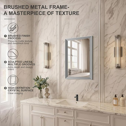 DESBING 18"x24" Silver Bathroom Mirrors for Over Sink | Tempered Glass, Metal Frame, Rectangle Vanity Wall Mirror for Bathroom, Living Room, Bedroom, Horizontally or Vertically