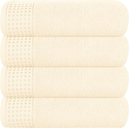 GLAMBURG Ultra Soft 4 Pack Oversized Bath Towel Set 27x54 inches, 100% Cotton Bath Towels, Highly Absorbant Compact Quickdry & Lightweight Towel, Ideal for Gym Travel Camp Pool - Ivory