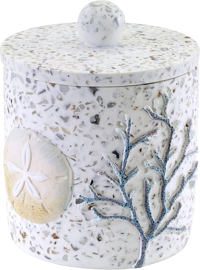 Avanti Linens - Covered Jar, Guest Bathroom Essentials, Sea Inspired Home Decor (Coastal Terrazo Collection)