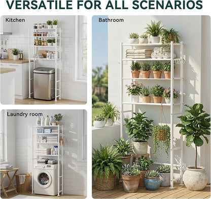 GloTika 4-Tier Over The Toilet Storage Shelves, White | 200lb Total Capacity, Metal Bathroom Organizer with 36" Clearance, Includes Paper Holder & 4 Hooks, Suit for Small Space