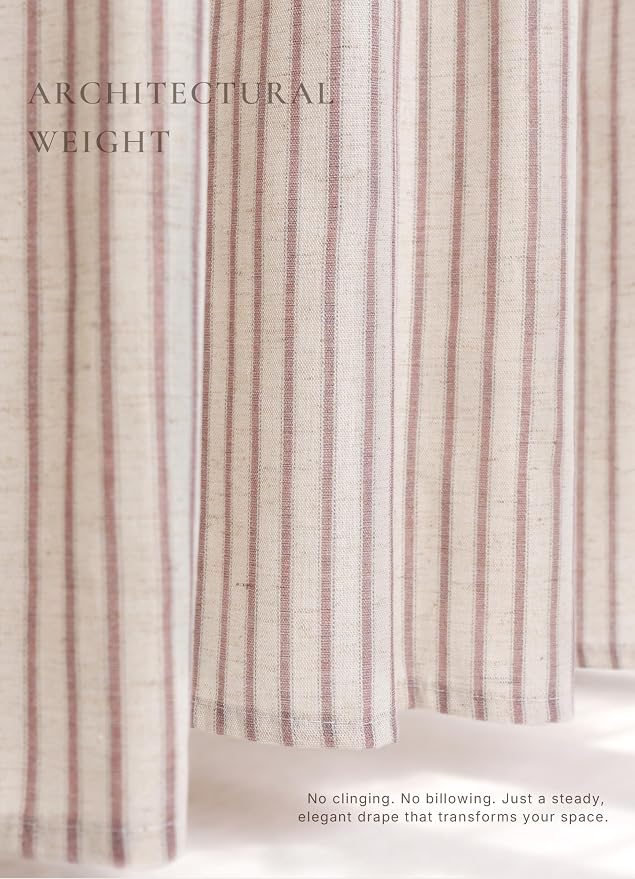 Farmhouse Striped Shower Curtain - Extra Long 72x84 Inches, Linen Blend Fabric, Breathable & Machine Washable, Rustic Rust for Bathroom Decor (Hooks/Liner Not Included)
