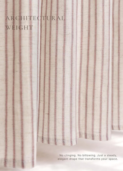 Farmhouse Striped Shower Curtain - 72x72 Inches, Linen Blend Fabric, Breathable & Machine Washable, Rustic Rust for Bathroom Decor (Hooks/Liner Not Included)