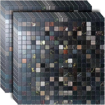 10 Sheets Peel and Stick Backsplash Tile for Kitchen, Self-Adhesive Mosaic Tile, Stick on Bathroom Vanities，Fireplace Décor, Laundry Table(12" X 12") (Black Printing)