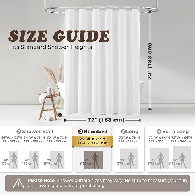 Seasonwood White Linen Shower Curtain Farmhouse Bathroom Decor 72x72 Inches | Boho Bathroom Decor,12 Sturdy Stainless Steel Sliding Hangers,Rustic Country Style,Linen Shower Curtains for Bathroom