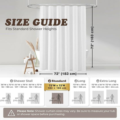 Seasonwood White Linen Shower Curtain Farmhouse Bathroom Decor 72x72 Inches | Boho Bathroom Decor,12 Sturdy Stainless Steel Sliding Hangers,Rustic Country Style,Linen Shower Curtains for Bathroom