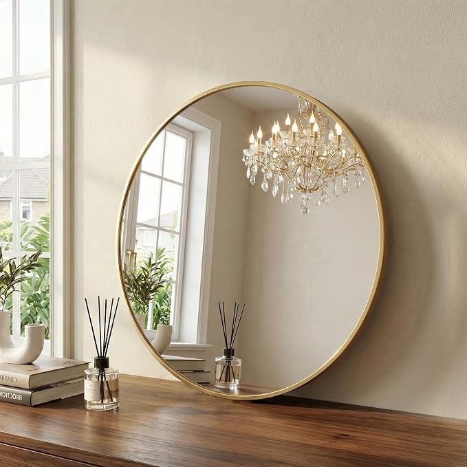 Sweetcrispy Round Bathroom Mirror for Over Sink, 20 Inch Vanity Wall Mirror | Matte Metal Frame, Home Decor Circle Mirrors for Bathroom, Entryway, Bedroom, Gold