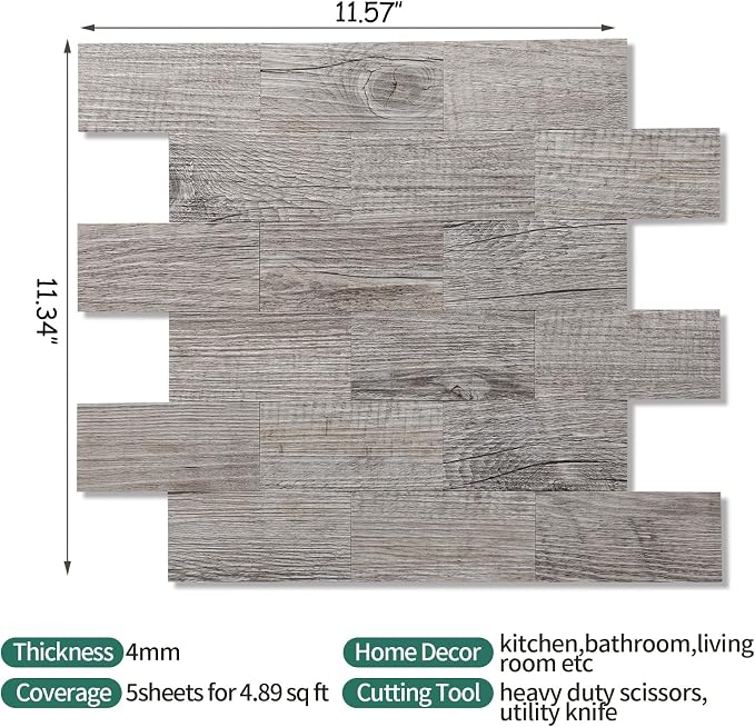 2026 New Upgrade Peel and Stick Backsplash Tile, Peel and Stick 11.34" X 11.57" Wall Tile for Kitchen, Bathroom, Fireplace, Laundry (Grey Rustic, 10 Packs)