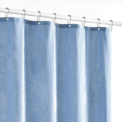 Fredsure Distressed Velvet Shower Curtain Set, 13 Pieces Light Blue Including 1 Piece 72"x72" Shower Curtain and 12 Pieces Silver Hooks