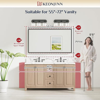 Keonjinn 55 x 30 Inch Black Large Bathroom Mirrors for Over Sink | Metal Frame, Rectangular Mirror for Wall, Beveled Framed Design, Rustic Bathroom Vanity Mirror, Tempered Glass, Square Corner