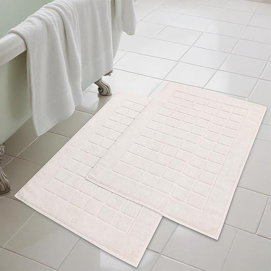 Superior 100% Cotton Bathmat Set, Bath Mats, Bathroom Decor, Shower, Bathtub Essentials, Home Accessories, Small Washable Rug, No Backing, Heavyweight, Nora Collection, Set of 2, 22" x 35", Stone