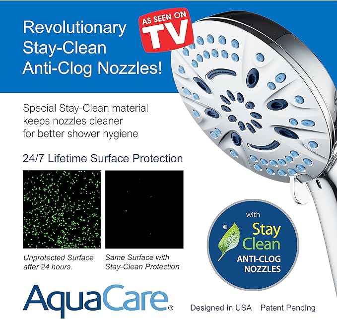 AquaCare Magneton 8-Mode High Pressure Handheld Shower Head with 2 Brackets | Space-age Magnetic Guidance Docking, Giant 5-inch Face with Hygienic Jets, Extra-long 6 ft. Stainless Steel Hose / Chrome