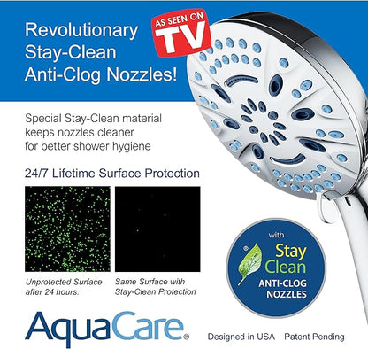 AquaCare Magneton 8-Mode High Pressure Handheld Shower Head with 2 Brackets | Space-age Magnetic Guidance Docking, Giant 5-inch Face with Hygienic Jets, Extra-long 6 ft. Stainless Steel Hose / Chrome