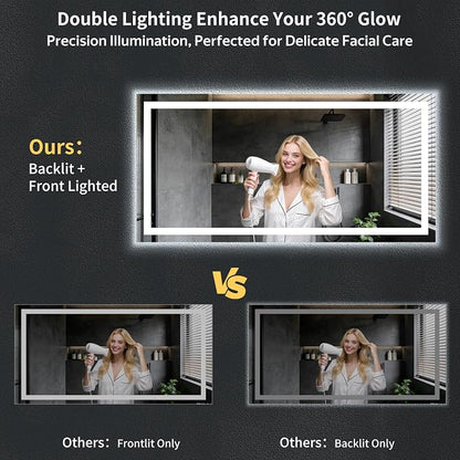 72"x36" LED Bathroom Mirror with Lights, Backlit+Frontlit, Anti-Fog | CRI 95, Stepless Dimmable, 3 Colors Lighting, Shatterproof Tempered Glass, HD Reflection, Memory, (Horizontal/Vertical)