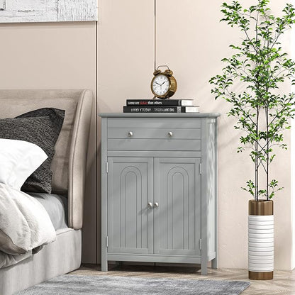 Giantex Bathroom Storage Cabinet with Drawer - Floor Cabinet with Doors, Adjustable Shelf, Storage Organizer for Entryway, Laundry Room, Kitchen, Living Room, Bedroom, Freestanding Cupboard (Gray)